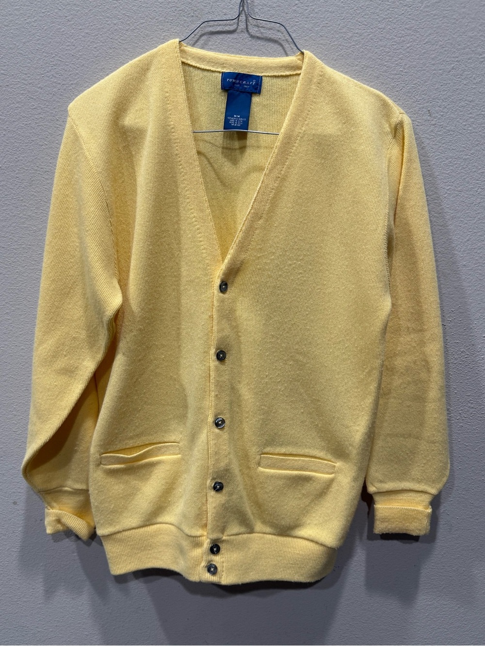 Vintage Towncraft Cable Knit Cardigan Sweater Yellow size Medium